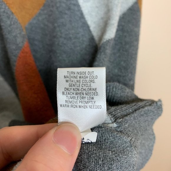 Merona V-Neck Sweater Diamond Print Gray Orange Lightweight 100% Cotton Large - Picture 6 of 7